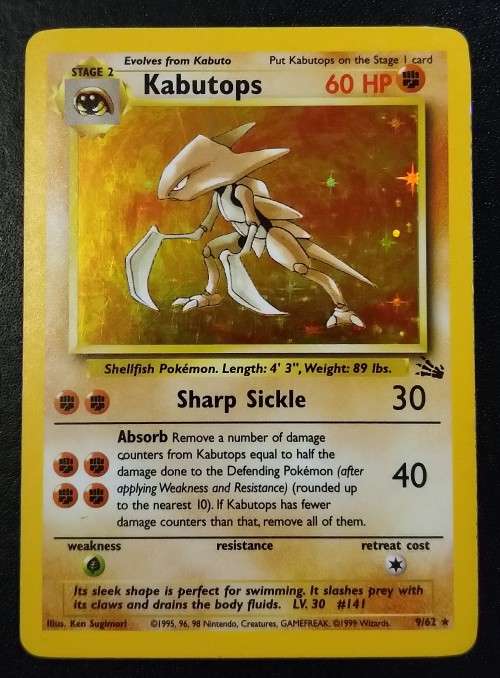 POKEMON CARDS -Kabutops - 9/62 - Holo - 1999 Fossil Unlimited Singles LP 2 MOD