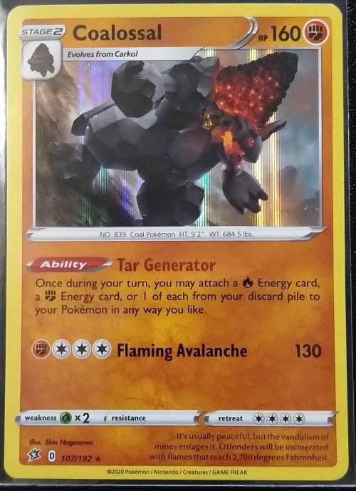 POKEMON CARDS - Coalossal - 107/192 - Holo Rare Sword and Shield- Rebel Clash Singles