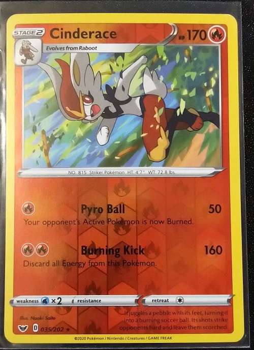 POKEMON CARDS - Cinderace - 035/202 -Reverse Holo- Sword and Shield (Base Set)