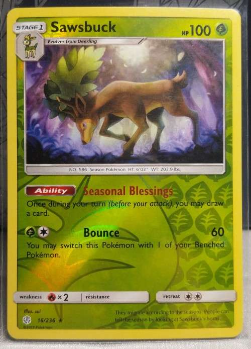 POKEMON CARDS -  Sawsbuck - 16/236 - Holo Rare - Cosmic Eclipse Singles