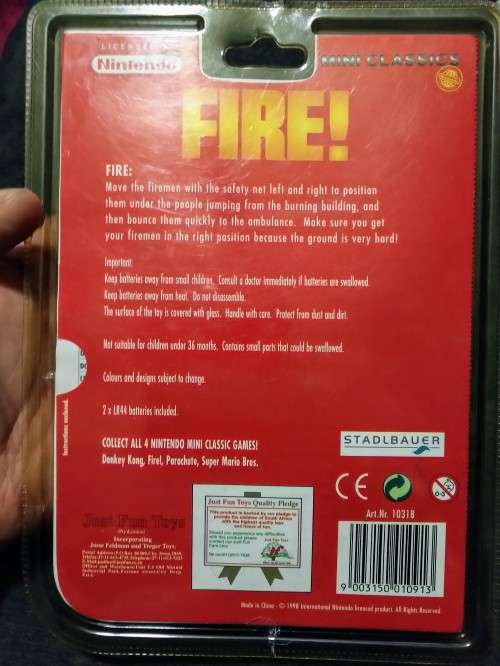 NINTENDO 1998 STADLBAUER - SEALED GAME AND WATCH FIRE MINI CLASSICS