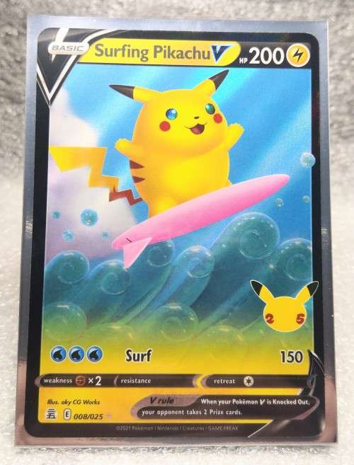 POKEMON TRADING CARDS - TCG - Surfing Pikachu V Fat Rat - 8/25 - Ultra Rare - Celebrations