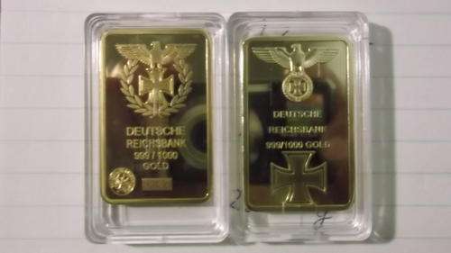 1 Ounce oz GERMAN NAZI Era .999 Gold barren (gold bar) PURE 24K GOLD Plated 3RD REICH IRON CROSS WWI