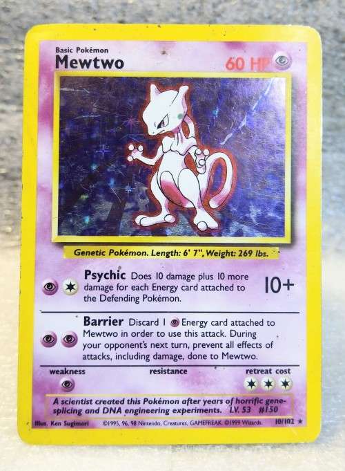 POKEMON CARDS - Mewtwo - 10/102 - Holo 1999 Base Set Unlimited MOD/HP
