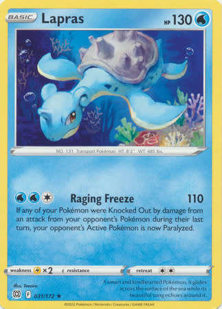 POKEMON TRADING CARDS - TCG - Lapras - 31/172 - Rare - Brilliant Stars Singles