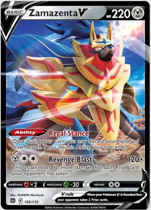POKEMON TRADING CARDS - TCG - Zamazenta V - 105/172 - Ultra Rare - Brilliant Stars Singles