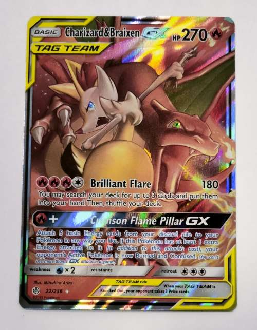 POKEMON CARDS - Charizard and Braixen GX - 22/236 - Ultra Rare Sun and Moon - Cosmic Eclipse Singles