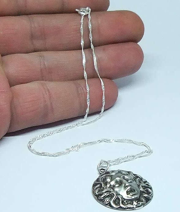 Exquisite and Unique Sterling Silver Medusa Pendant with Sterling Silver Chain