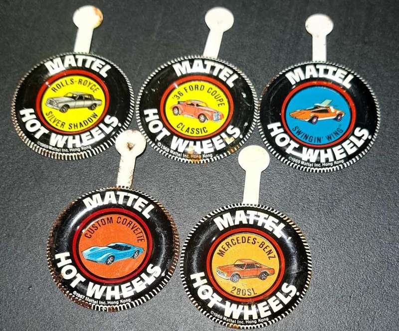 Vintage Original 1967-1969 - Mattel Hong Kong - Hot Wheels - Redline - Tin Plate Buttons