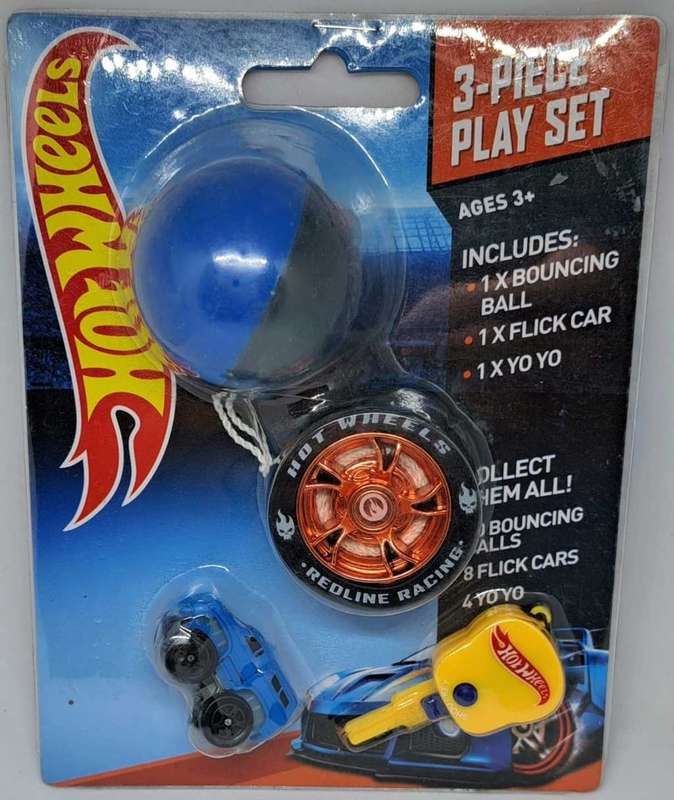 Hot Wheels - 3 - Piece Play Set - Yo-Yo, Bouncing Ball and Flick Car with Key