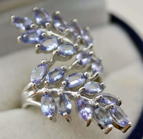 Beautiful Leaf Design TANZANITE Ring in Sterling Silver (Valuation certificate R10800)