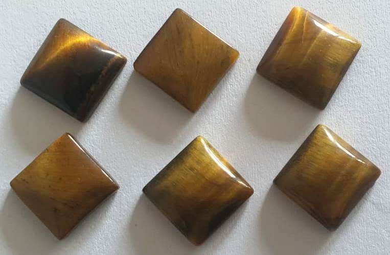 NATURAL GOLD TIGERS EYE SQUARE CABOCHONS - 6 PIECES - 12x12 mm