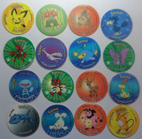 Sixteen Different Pokémon Tazos (Collection 4 of 10 collections currently on auction)