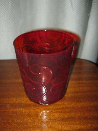BEAUTIFUL RED GLASS CANDLE HOLDER  ~  NO CHIPS OR CRACKS ~  HAVE A LOOK!!!