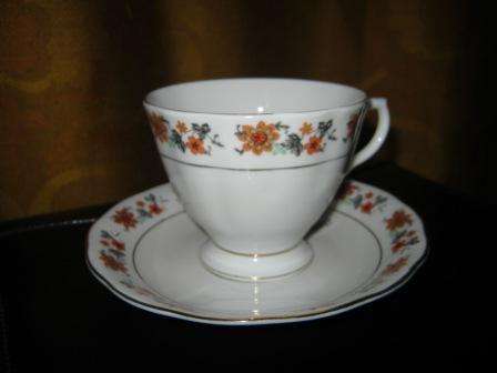 VINTAGE LOOKING CUP & SAUCER WITH GOLD TRIM & FLORAL DESIGN ~ NO CHIPS OR CRACKS ~ HAVE A LOOK !!
