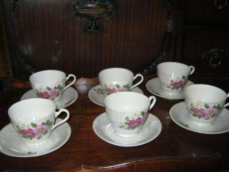 VINTAGE  LOOKING CUP & SAUCER WITH FLORAL DESIGN X 6 ~ NO CHIPS OR CRACKS! A TRUE FIND!