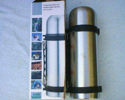 TRAVEL FLASK - STAINLESS STEEL - WITH HANDLE AND CARRY STRAP (FREE SHIPPING IN RSA)