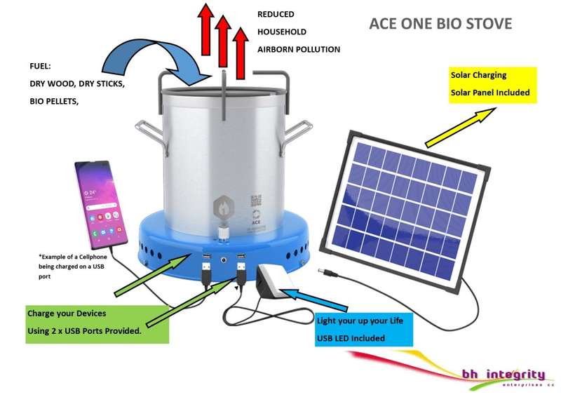 Stove- Ultra-Clean Biomass Cooking and HeatingACE1 (with USB Light and Solar Panel)+5KG Bio Pellets