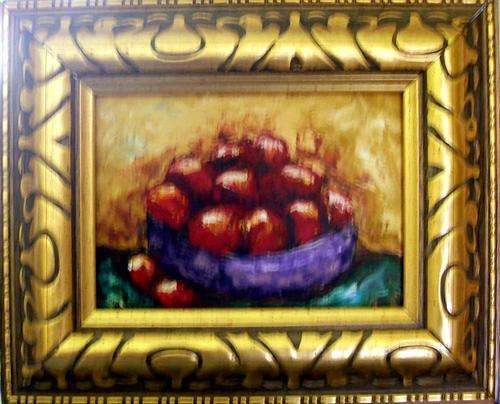 Apples in a bowl, 18 x 13.5 Framed  acrylic on board - by Alet Venter