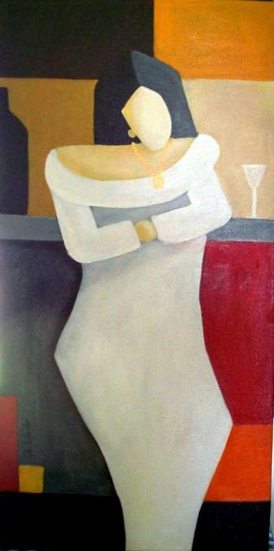 LADY IN WHITE-  ALET VENTER, 400x800x45, oil blocked on stretched canvas
