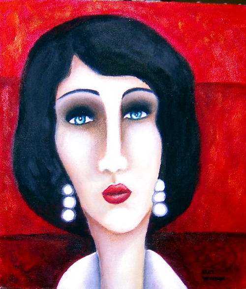 LADY 8 -   OIL ON CANVAS ON BOARD, 27 x 31.5cm  -   BY ALET VENTER