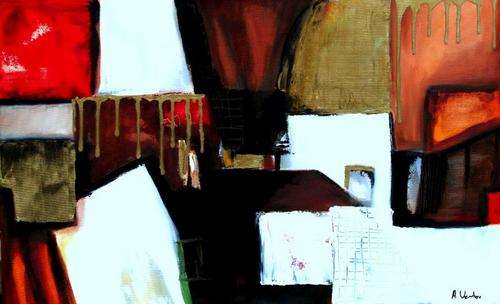 ABSTRACT 1  OIL ON BLOCKED STRETCED CANVAS, 500 x 800 x 45mm -  BY ALET VENTER