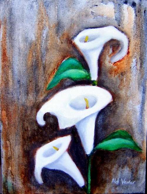 LILLIES-   OIL ON CANVAS ON BOARD, 300 x 400 mm  -   BY ALET VENTER