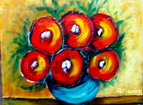 FLOWERS 5 -   OIL ON CANVAS ON BOARD, 300 x 400 mm  -   BY ALET VENTER