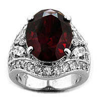 .925 Sterling Silver Garnet & Diamond ZrO2 Ring / Size 9