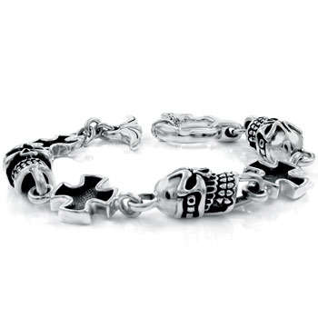 .925 Sterling Silver Skull & Cross 9-3/8" Bracelet (Save 5% - See Details)