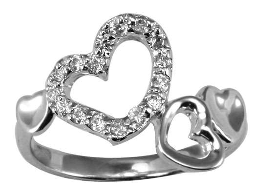 ** Read B4 Bidding ** Sterling Silver "Open Heart Collection" Diamond & Diamond ZrO2 Ring / Size 8