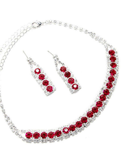 ** Read B4 Bidding ** Scarlet Tanager & Clear Crystal Necklace & Earrings Set