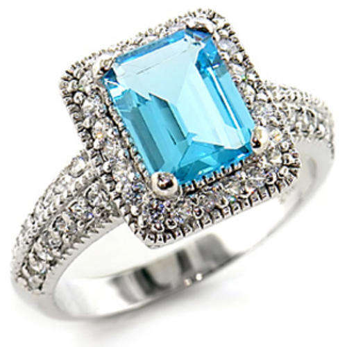 THINK CHRISTMAS! 3.50ctw Aquamarine & Diamond ZrO2 Ring / Size 7