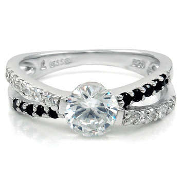 THINK CHRISTMAS! S/S 2.50ctw Diamond & Black Diamond ZrO2 Ring / Size 9