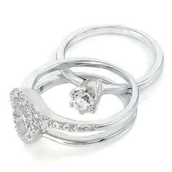 ** Read B4 Bidding ** Sterling Silver Diamond & Diamond ZrO2 Wedding Ring Set / Size 7