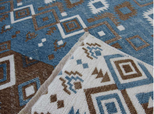 Modern Chenille Tribal Aztec Large Rug - Blue & Brown - BK Carpets & Rugs