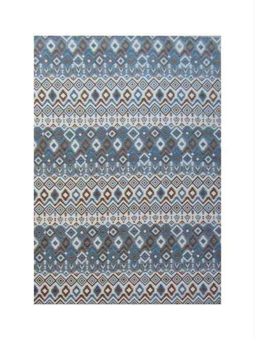 Modern Chenille Tribal Aztec Large Rug - Blue & Brown - BK Carpets & Rugs