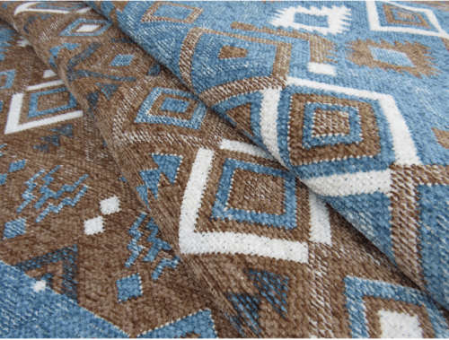 Modern Chenille Tribal Aztec Large Rug - Blue & Brown - BK Carpets & Rugs