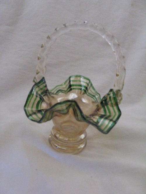 GLASS BASKET - APPROX  12 CM HIGH AND A 9.5CM DIAMETER