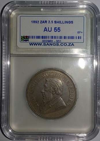 1892 ZAR Kruger Halfcrown Graded AU55