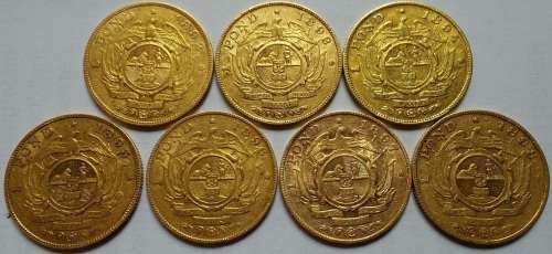 1892 - 1898 ZAR Kruger Pond date run, 7 x ZAR Ponde
