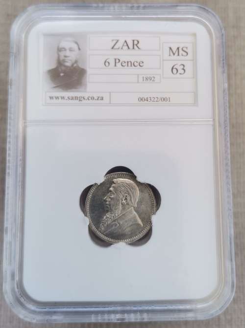 1892 ZAR Kruger 6 Pence Graded MS63