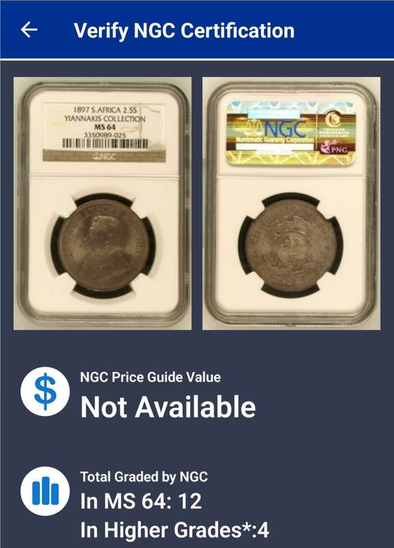 *1897 ZAR Kruger Halfcrown 2/6 NGC Graded MS64