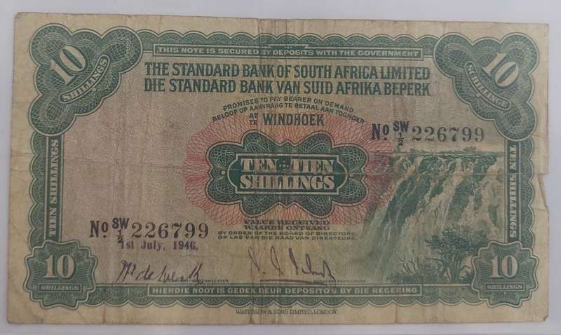 South West Africa(Windhoek) Standard Bank 10 Shillings 1946