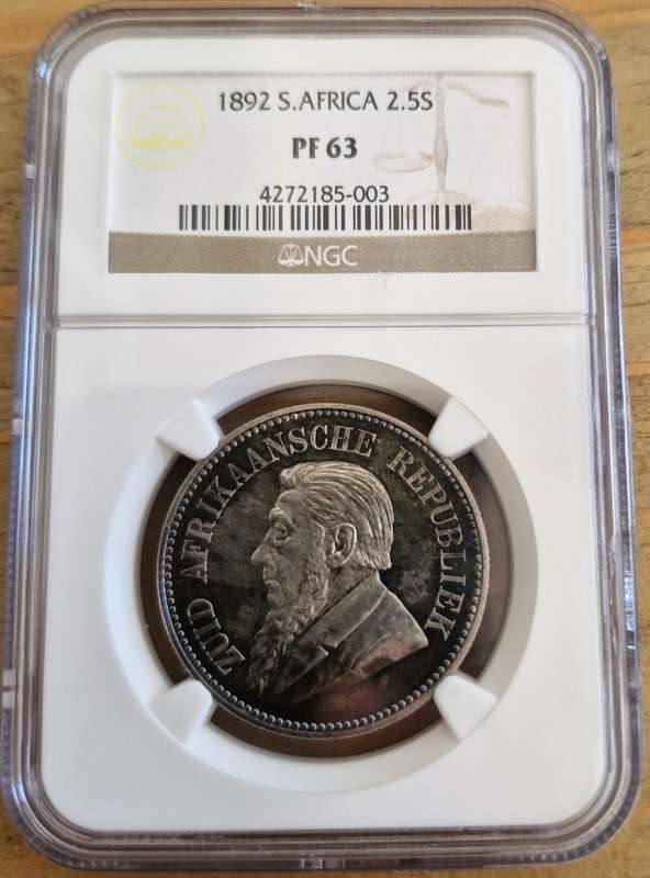 *1892 ZAR Kruger Proof Halfcrown NGC Graded PF63