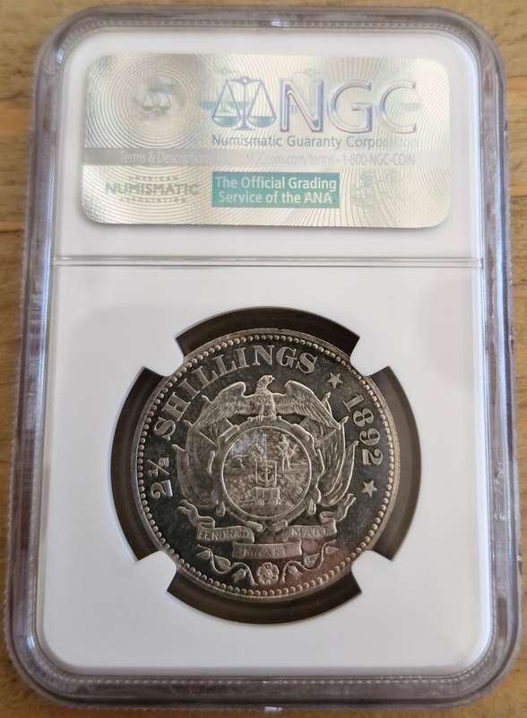 *1892 ZAR Kruger Proof Halfcrown NGC Graded PF63