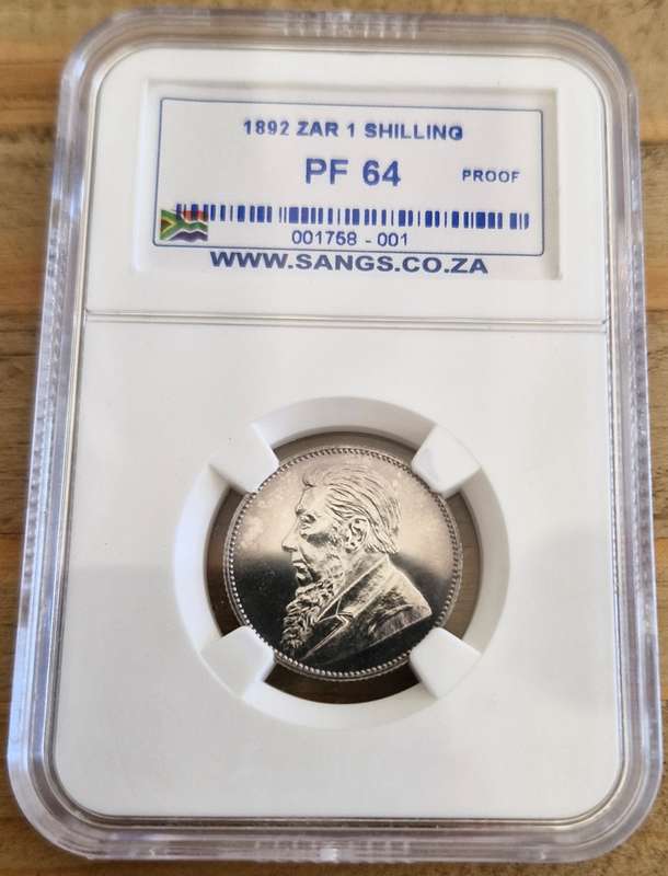 *1892 ZAR Kruger Proof Shilling Graded PF64 Wow