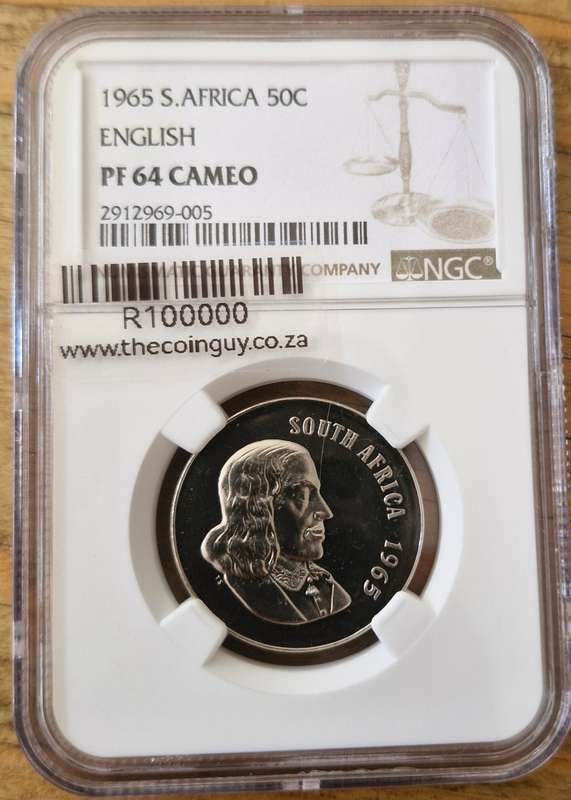 1965 South Africa 50c English NGC graded PF64 Cameo Mintage 30-50