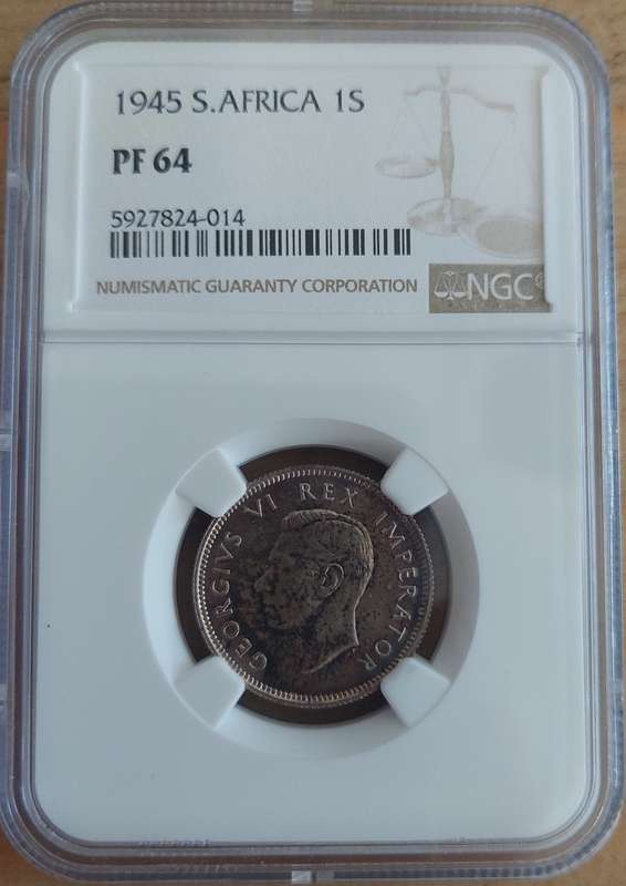 1945 Union of South Africa Proof Shilling NGC Graded PF64