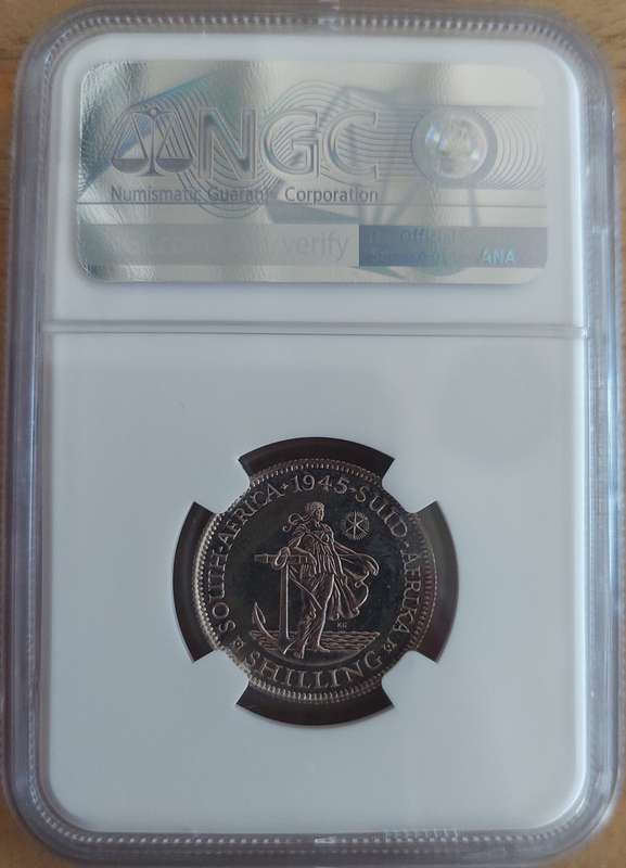 1945 Union of South Africa Proof Shilling NGC Graded PF64